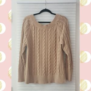 Tan Scoop Neck Cable Sweater
